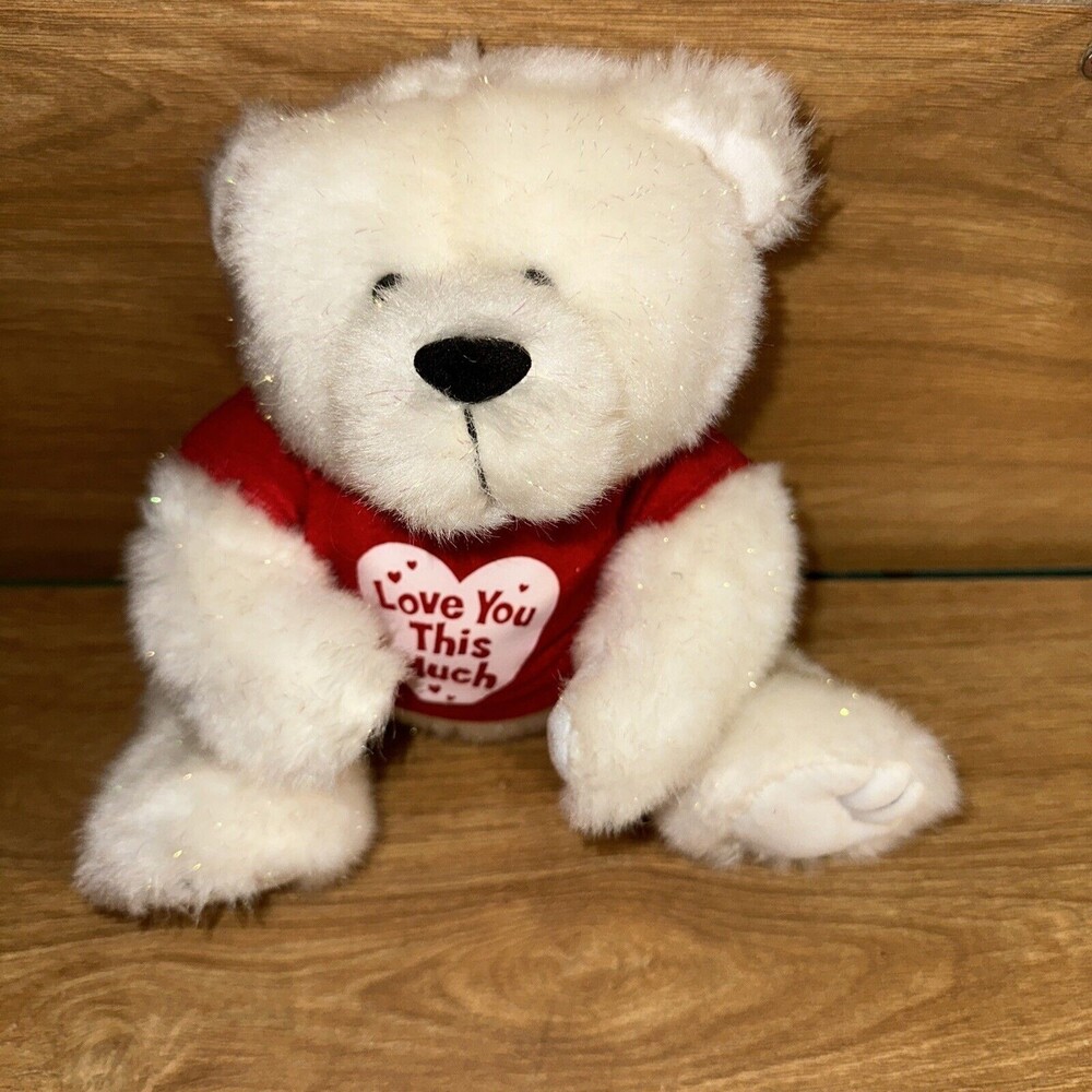 Plush Teddy Bear I Love You This Much White Sparkle Stuffed Animal Magnetic Hand